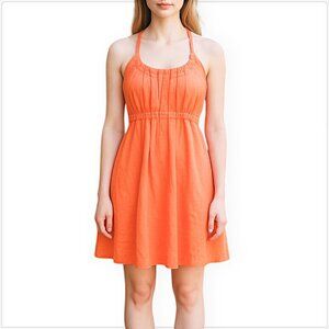 Athleta Orange Sherbert Linen Halter Drawstring Empire Waist Sundress Dress M